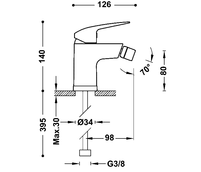 Grifo de bidé Tres Base Plus Croquis 1