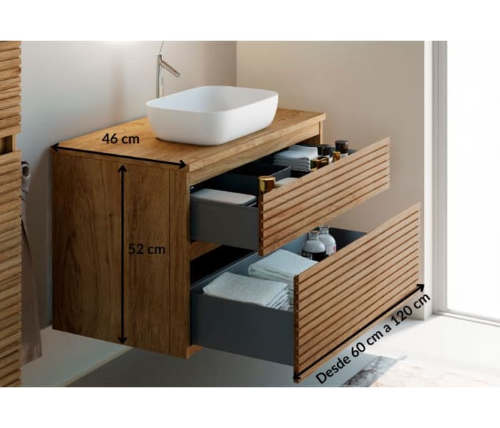 Mueble de baño con encimera de madera maciza Bruntec Alpes 1 Croquis 4