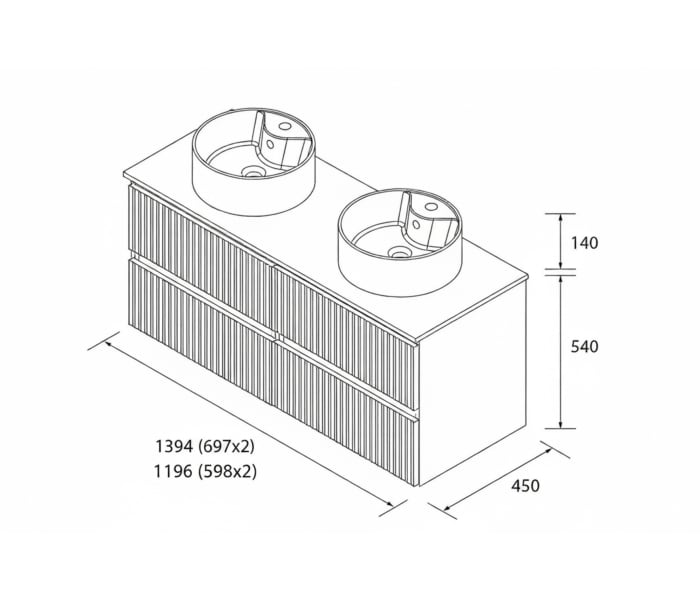 Conjunto mueble de baño Salgar Kira con lavabo sobre encimera Croquis 16