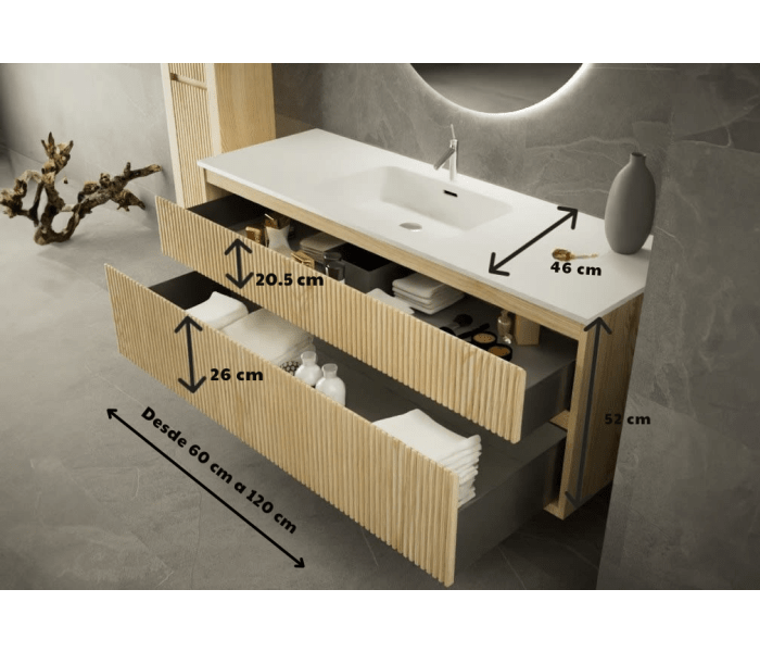 Conjunto de mueble de baño de madera maciza Bruntec Alpes Croquis 7