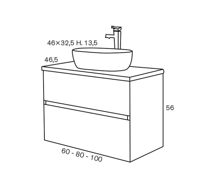 Conjunto mueble de baño con lavabo sobre encimera Sanchís Deco Lux Croquis 4