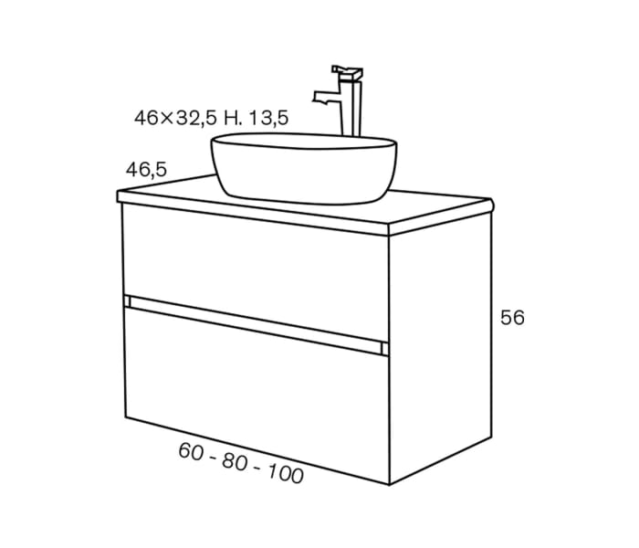 Conjunto mueble de baño con lavabo sobre encimera Sanchis Deco Lux Croquis 11