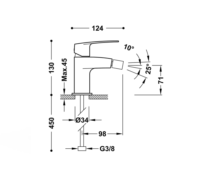 Grifo de bidé Tres Flat Croquis 1