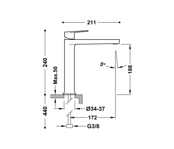 Grifo de lavabo Tres Project XL Croquis 12