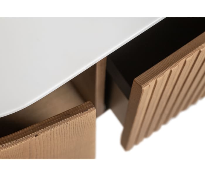 Conjunto de mueble de baño 100 cm de madera maciza de fresno con lavabo Solid Surface Bruntec Evo Curve Detalle 4