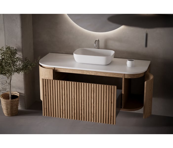 Mueble de baño madera maciza de fresno con encimera Solid Surface Bruntec Evo Curve Principal 0