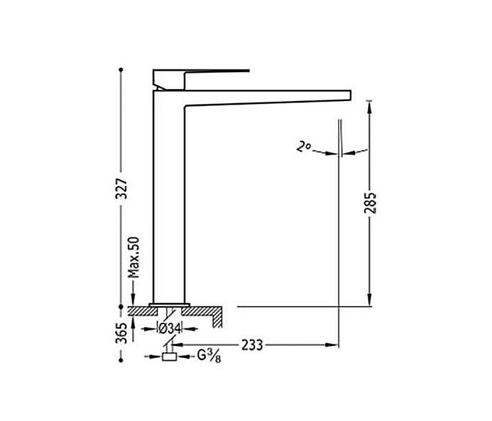 Grifo de lavabo Tres Slim Exclusive XXL Croquis 4