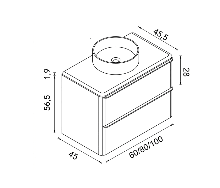 Mueble de baño con encimera arena de resina Royo Dai Top Croquis 10