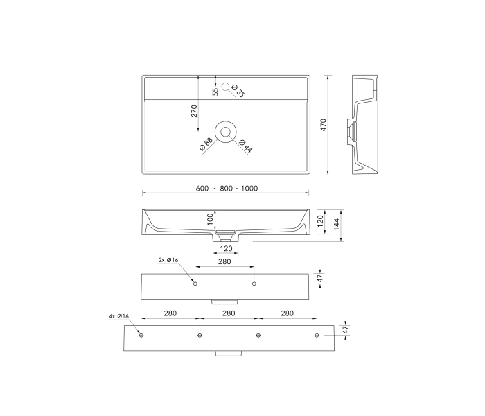 Lavabo suspendido Bruntec Vega Croquis 4