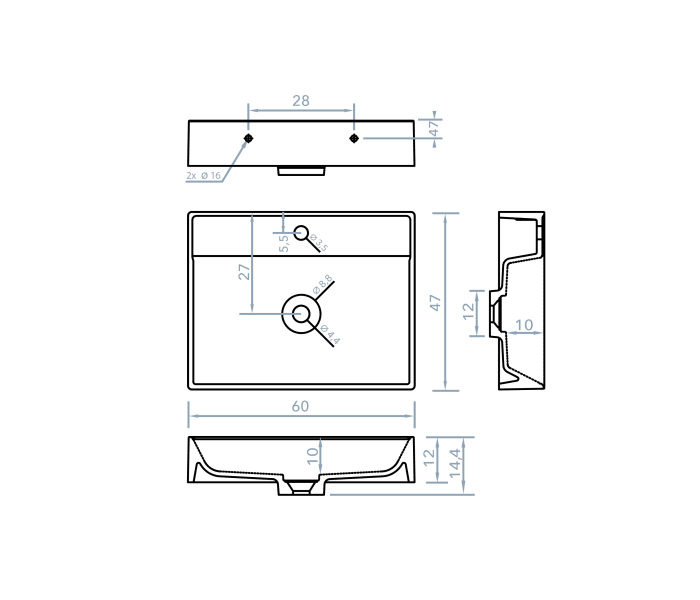 Lavabo suspendido Bruntec Vega Croquis 3