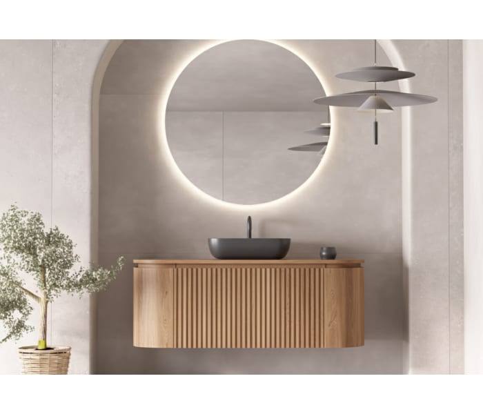 Mueble de baño 100 cm madera maciza de fresno con encimera de madera Bruntec Evo Curve 2 puertas lisas Principal 0