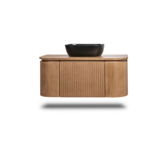 Mueble de baño 100 cm madera maciza de fresno con encimera de madera Bruntec Evo Curve 2 puertas lisas Detalle 2