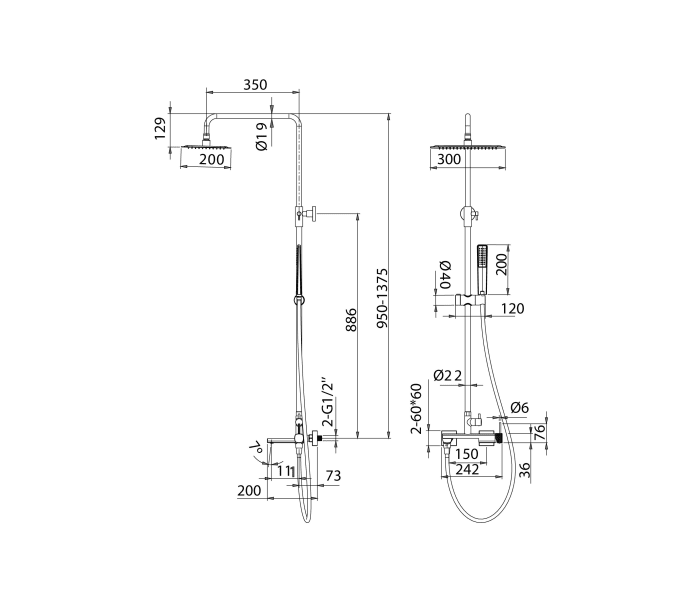 Columna de ducha y baño Imex Firenze Croquis 10