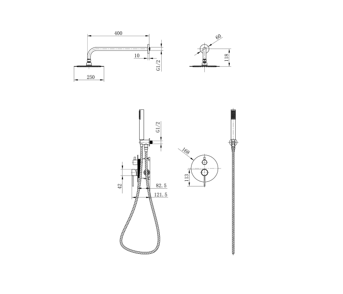 Conjunto de ducha empotrado Imex Monza Croquis 13