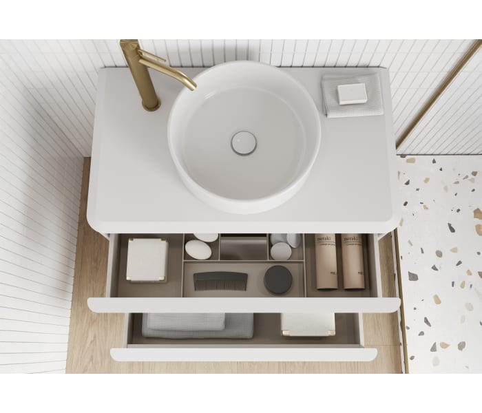 Mueble de baño con encimera blanca de resina Royo Dai Top Detalle 2