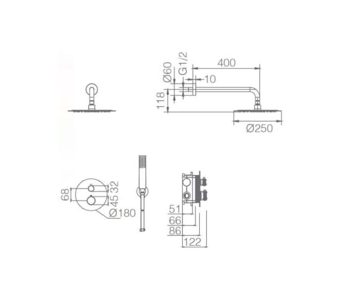 Conjunto de ducha y baño empotrado Imex Line Croquis 22