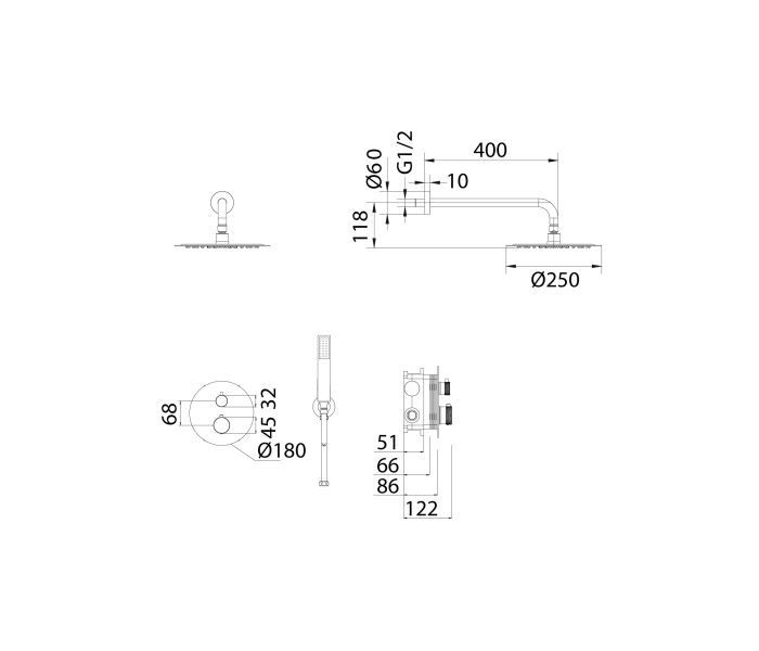 Conjunto de ducha y baño empotrado Imex Line Croquis 23