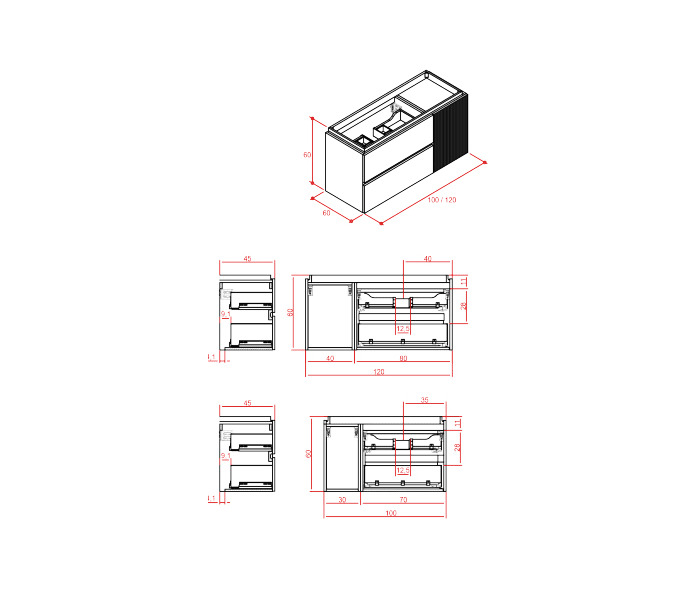 Conjunto mueble de baño Grupo Seys Lazio Croquis 3