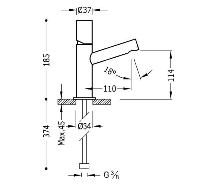Grifo de lavabo Tres Max Croquis 1