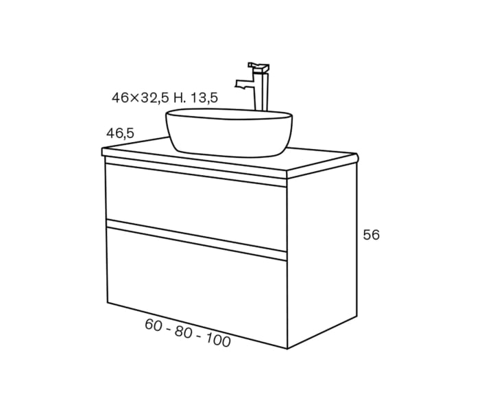 Conjunto mueble de baño con lavabo sobre encimera Sanchís Nice Croquis 5