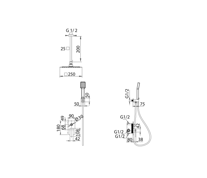 Conjunto de ducha empotrado de Imex Pisa Croquis 7