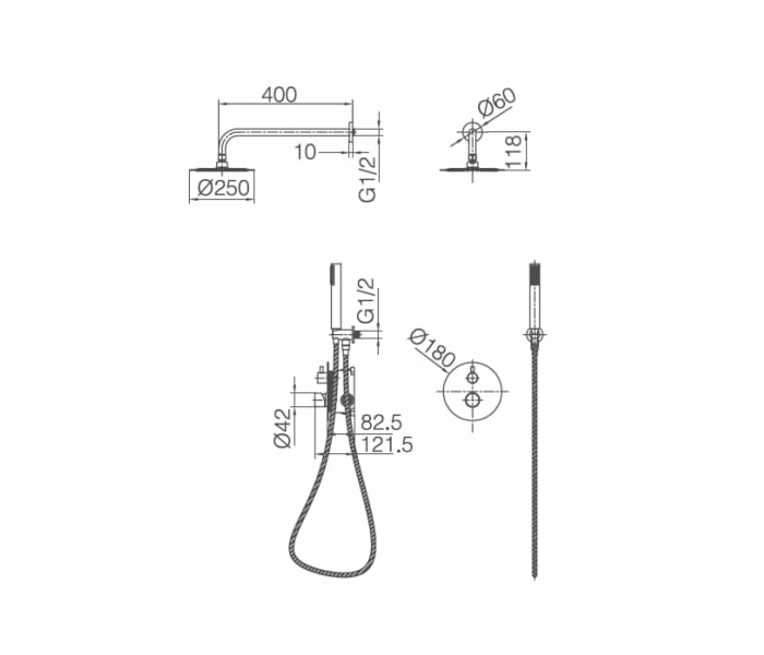 Conjuntos de ducha y baño empotrado de Imex Monza Croquis 12