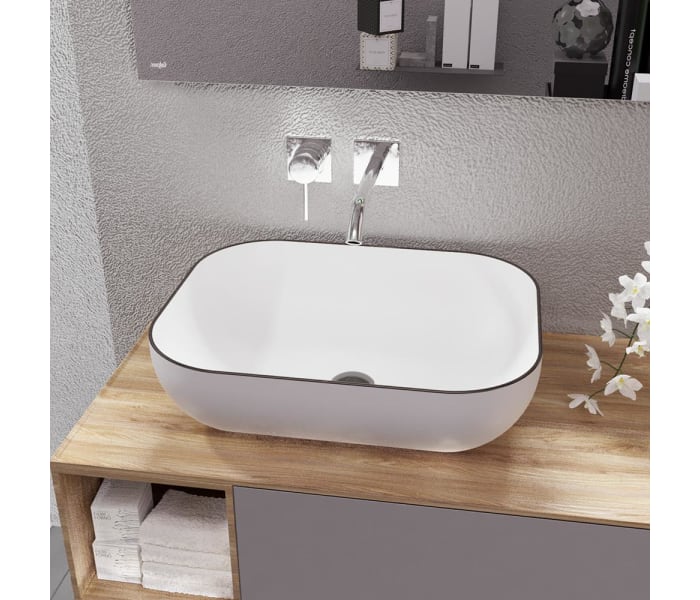 Lavabo de resina rectangular sobre encimera 60 x 42 x 16 cm