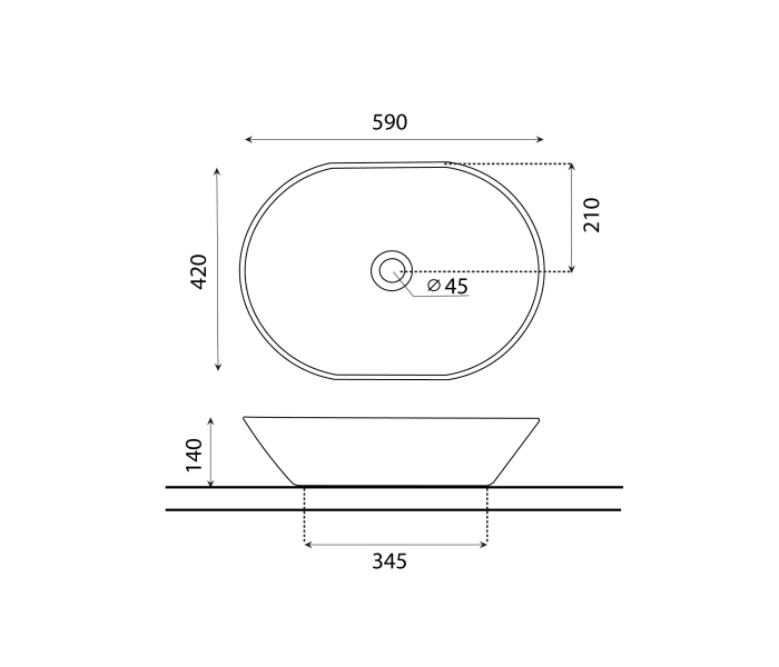 Lavabo sobre encimera Bathco New Toulouse Croquis 4