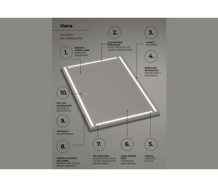 Espejo de baño con luz LED Luna gris  Ledimex Viena Detalle 3