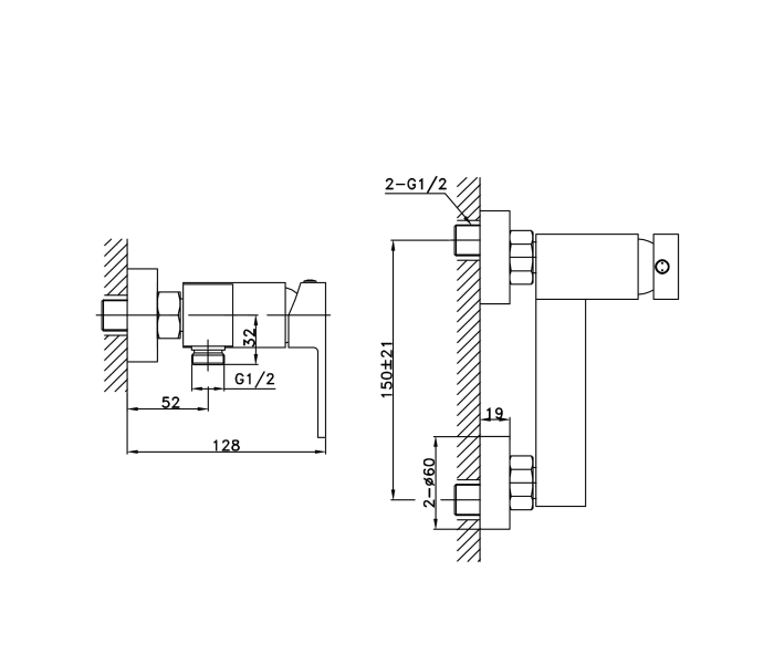 Grifo de ducha empotrado GME Orion Croquis 2