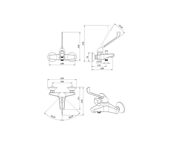 Grifo de bañera PMR Unisan Sanindusa Easy Croquis 2