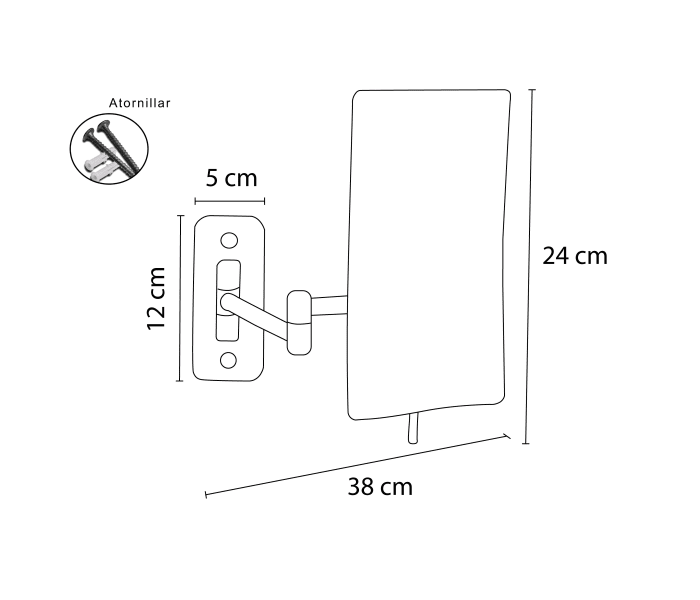 Espejo aumento x3 Bruntec cuadrado de pared Croquis 1