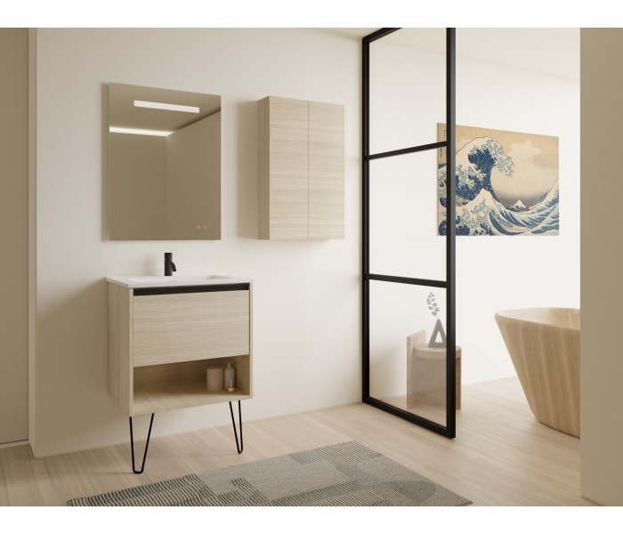 Mueble de Baño con Patas y 2 Puertas Blanco Brillo (Lavabo Opcional) 