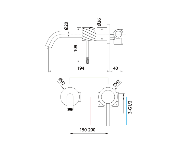 Grifo de lavabo empotrado Imex Bless Croquis 27