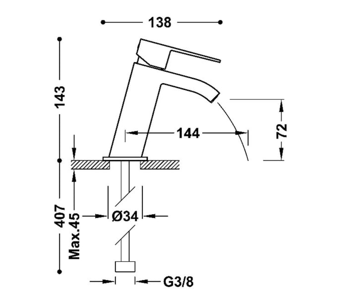 Grifo de lavabo Tres Cuadro Croquis 6