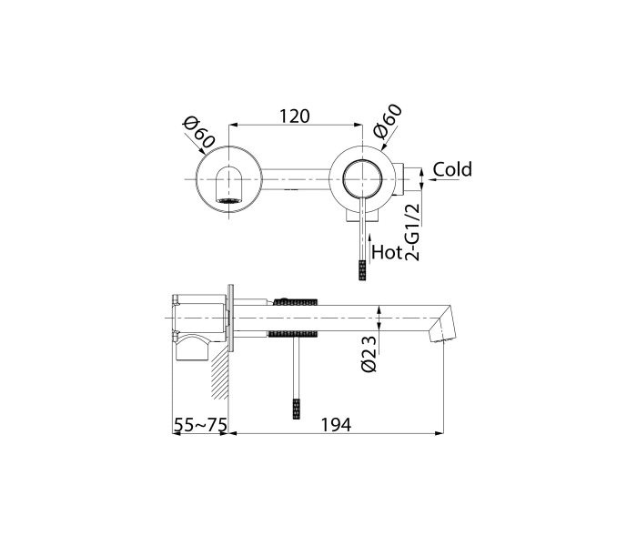 Pack grifo de lavabo empotrado Line Imex + Válvula click-clack Croquis 16