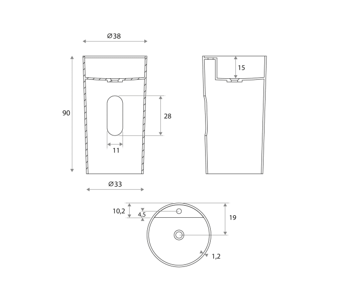 Lavabo de pedestal de Hidronatur Chelva Croquis 4