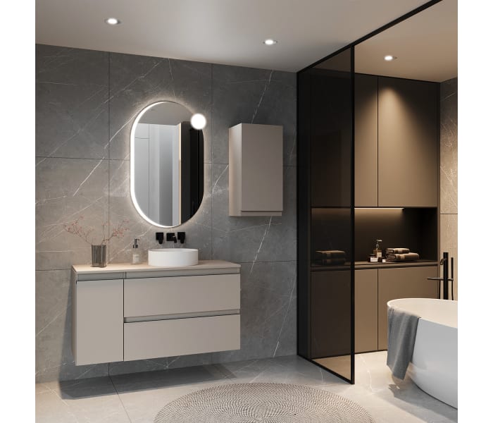Mueble de baño MDF lacado con encimera de madera Bruntec Vilma Principal 2