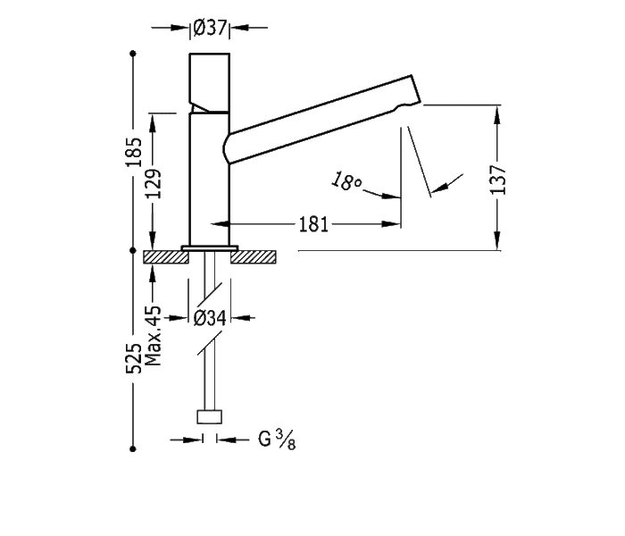 Grifo de lavabo Tres Max Croquis 1
