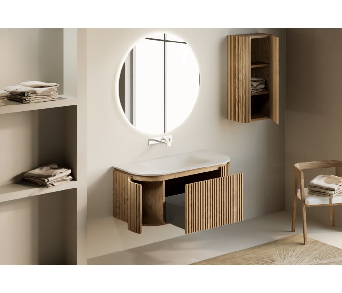Conjunto mueble de baño madera maciza de fresno con lavabo Solid Surface Bruntec Neo Curve Detalle 1