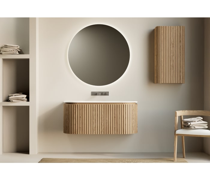 Conjunto mueble de baño madera maciza de fresno con lavabo Solid Surface Bruntec Neo Curve Principal 0