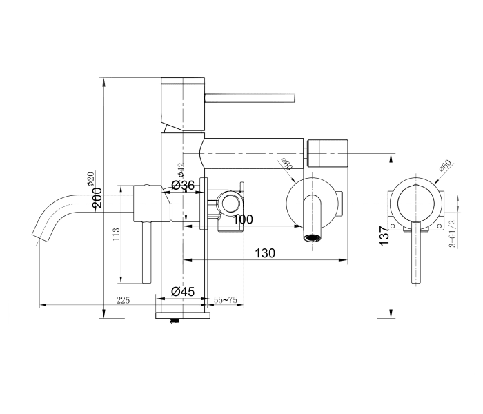 Grifo de lavabo empotrado Imex Monza Croquis 8