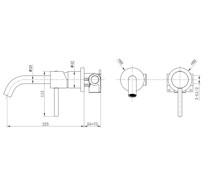 Grifo de lavabo empotrado Imex Monza Croquis 11