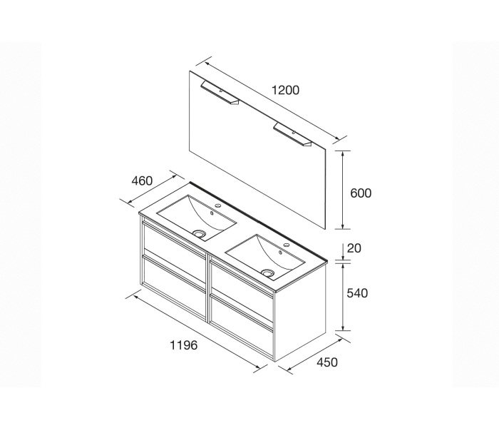Conjunto mueble de baño Salgar Attila Croquis 14