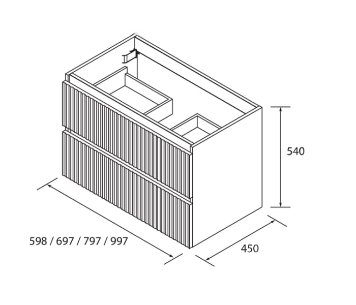 Conjunto mueble de baño Salgar Kira con lavabo sobre encimera Croquis 14