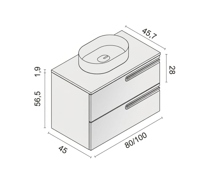 Mueble de baño con encimera de madera Royo Econic Croquis 9