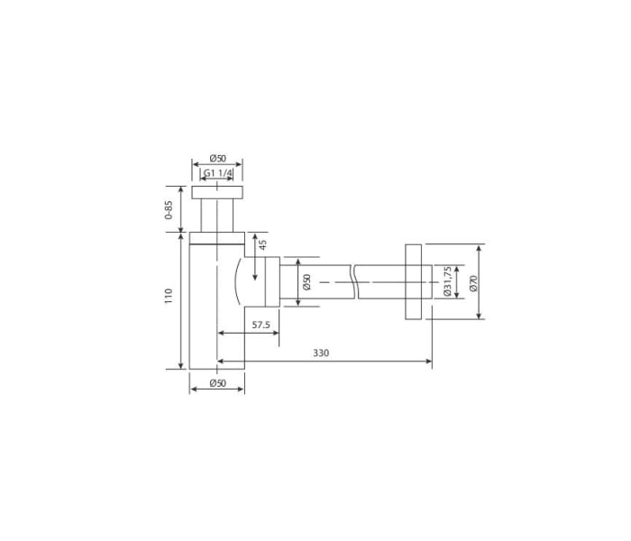 Pack grifo de lavabo empotrado Monza + Válvula click-clack + Sifón visto redondo de Imex Croquis 6