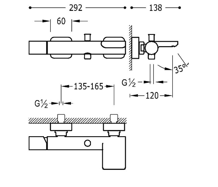 Grifo de bañera empotrado de Tres Loft Croquis 1
