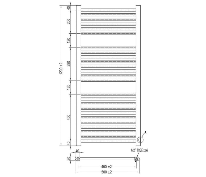 Radiador toallero hidráulico de baño 80x50cm Lucca de Oxen