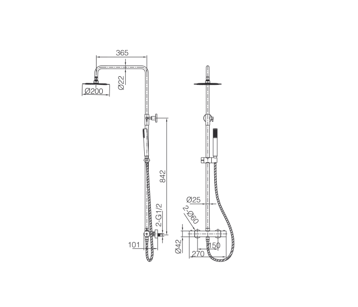 Conjunto de ducha y baño de Imex Génova Croquis 16